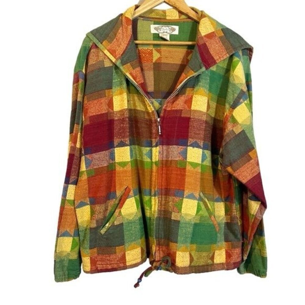 Vintage Angelique Patchwork Style Unique Plaid Western Cotton Chore Zip Jacket‎